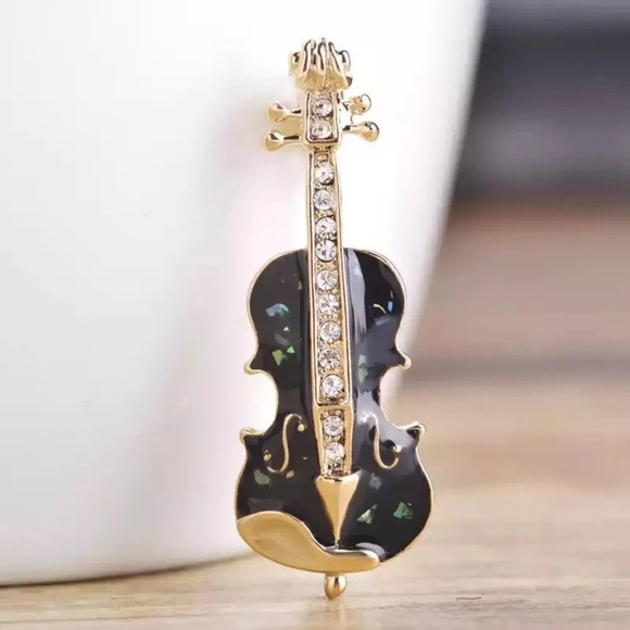 VQ Enamel Violin Brooch - Picture 2 of 6